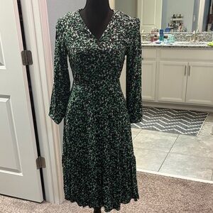 Uniqlo Long Sleeve Floral Dress - Green and Black